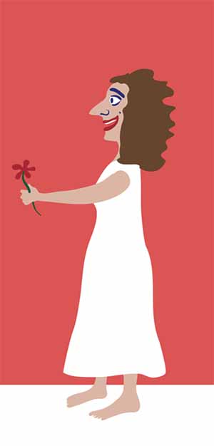 אישה מחזיקה פרח. איור: דותן מורנו